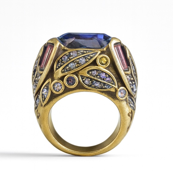 Heidi Daus Jewelry - Vintage Heidi Daus Blue Gemstone Ring with Gold Detailing